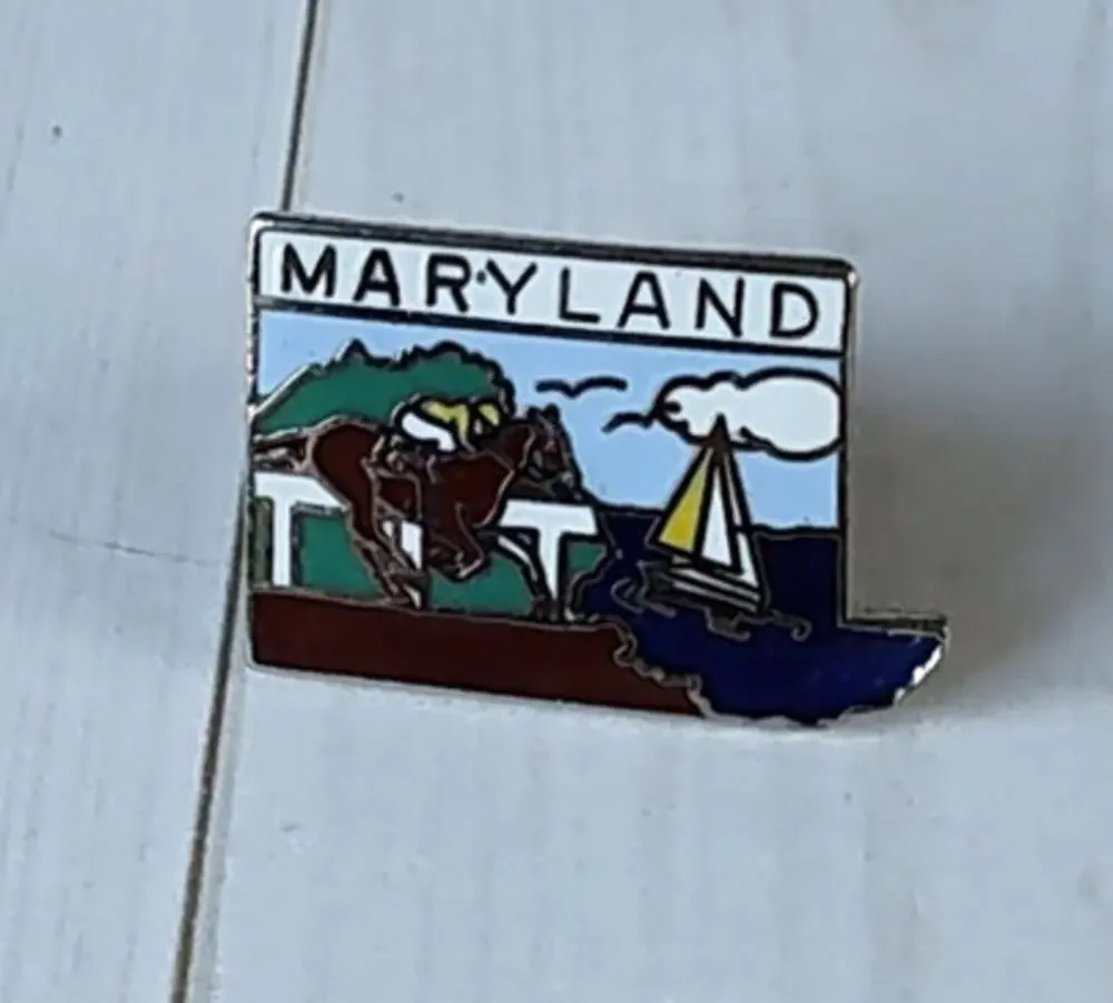 Maryland State Shaped Ocean, Horse Pin Souvenir Travel Hat Lapel Collectible